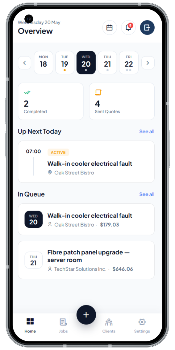 CanvaCRM — ekran główny (dashboard)