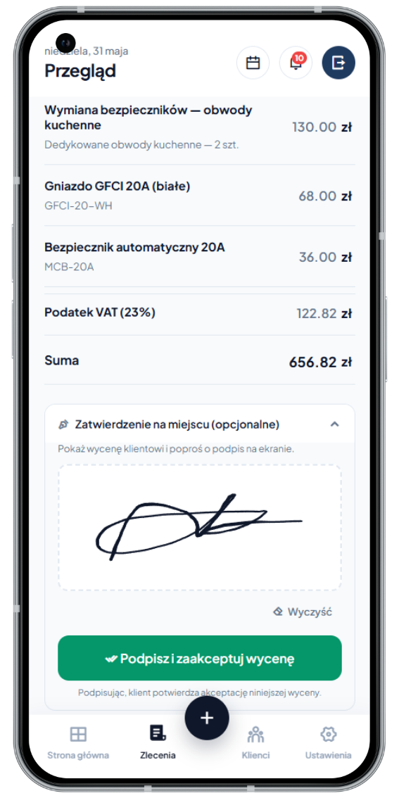 CanvaCRM — widok zleceń